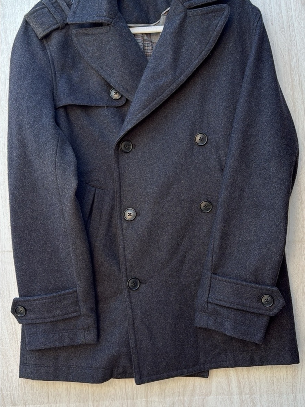 Perry Ellis Men's Double-Breasted Peacoat in Charcoal Gray